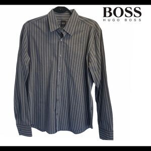 HUGO boss gray navy striped dress shirt size XL